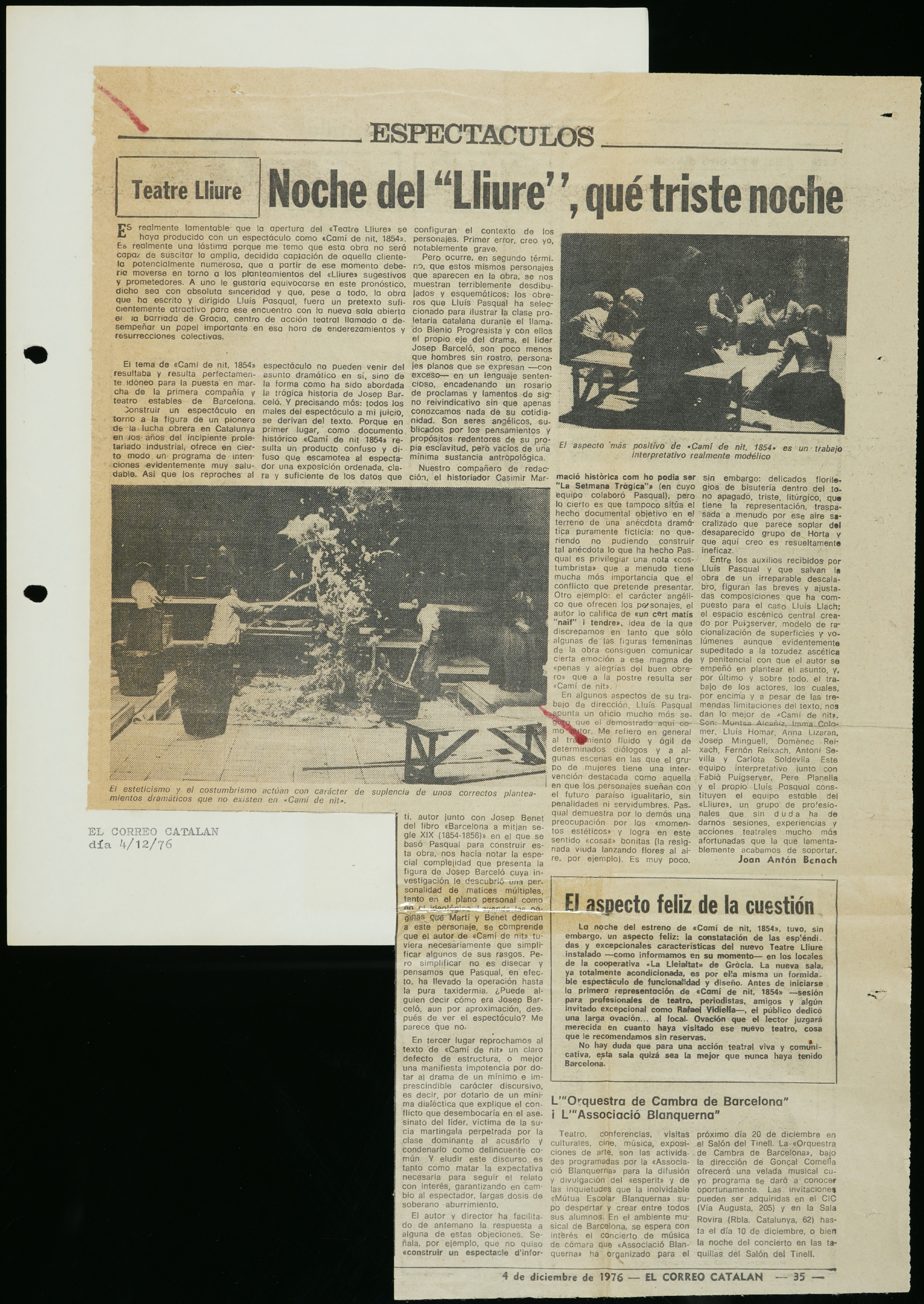 Press clip ofCamí de nit, 1854by Lluís Pasqual (1976) © Ros Ribas